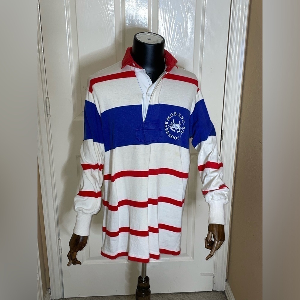 Rare Vintage Maxmore Floral Stripe Rugby Long sleeve Shirt 80s Size 46 - Picture 5 of 12